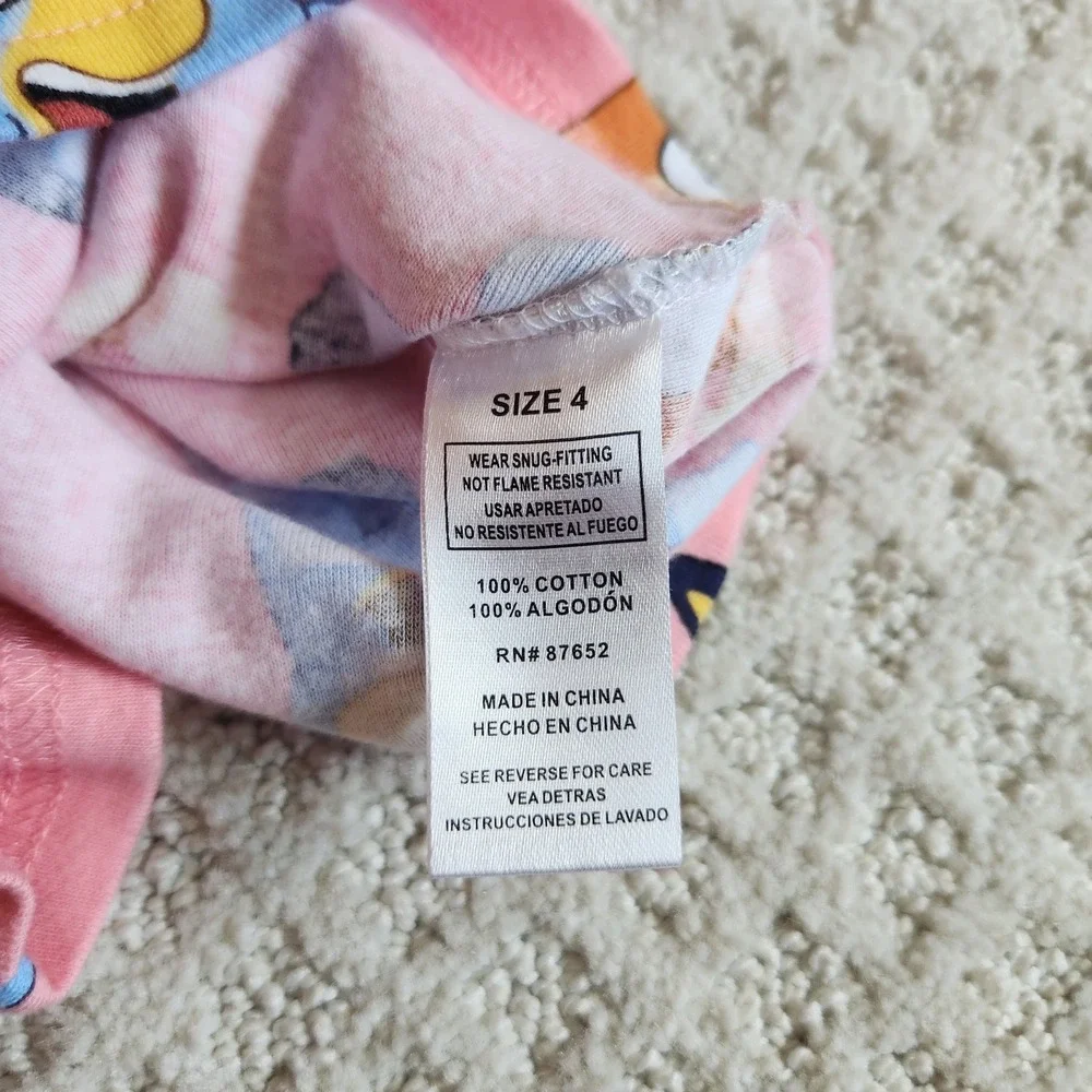 Bluey Bingo Pink Long Sleeve Pajama Top Kids‎ Size 4 Snug Fit Cotton PJ Shirt